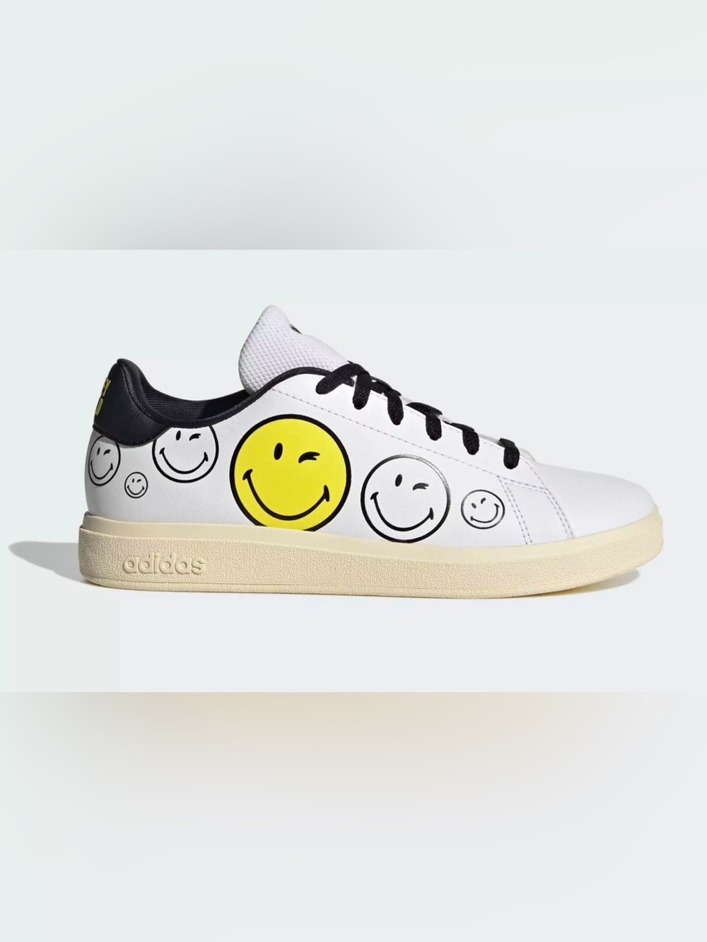 ADIDAS X SMILEY ADVANTAGE BASE 2.0 SHOES KIDS SIZE 7 Big Kids - 8.5 Women’s